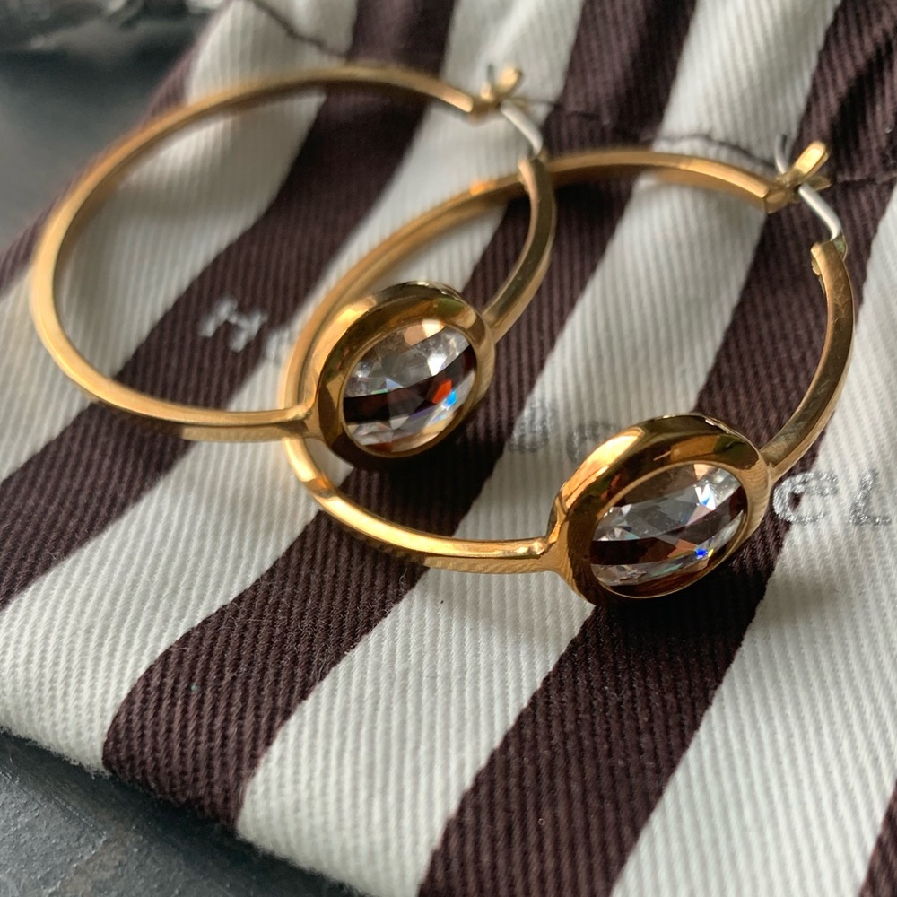Henri Bendel Centennial Crystal Hope Earrings Iconic Stripe Stone in Gold Tone